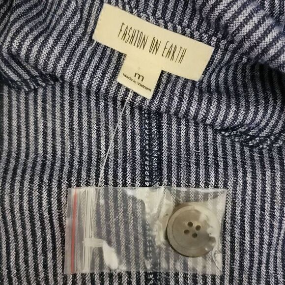 Fashion On Earth Stripe Double Button 3/4 Sleeve Navy Blue Blazer Medium - Picture 7 of 15